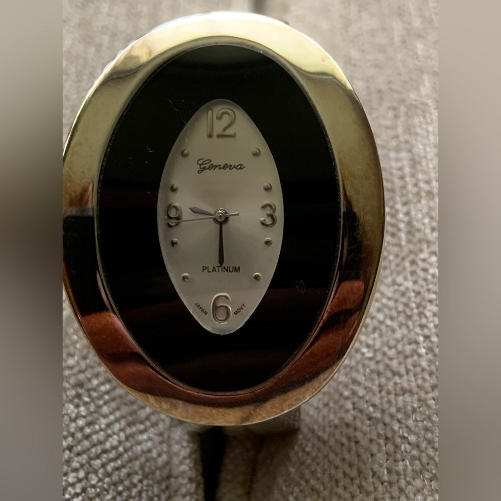 Geneva Silver and Black Oval Mantel Clock